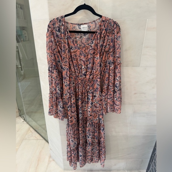 MISA Floral Dress with Bell Sleeves and Ruffles size XS - Picture 4 of 8